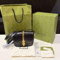 Gucci Sylvie Small Saddle Bag, Black Smooth Leather