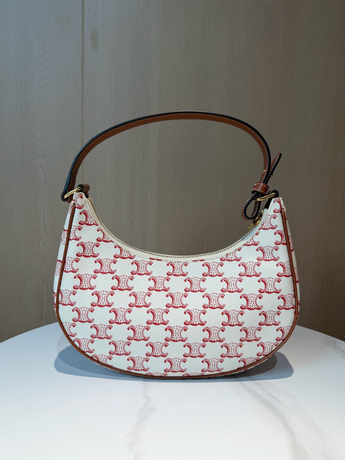 Celine Ava Triomphe Hobo, White & Red