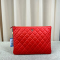 Chanel Red Lambskin Quilted CC Logo Clutch Pouch