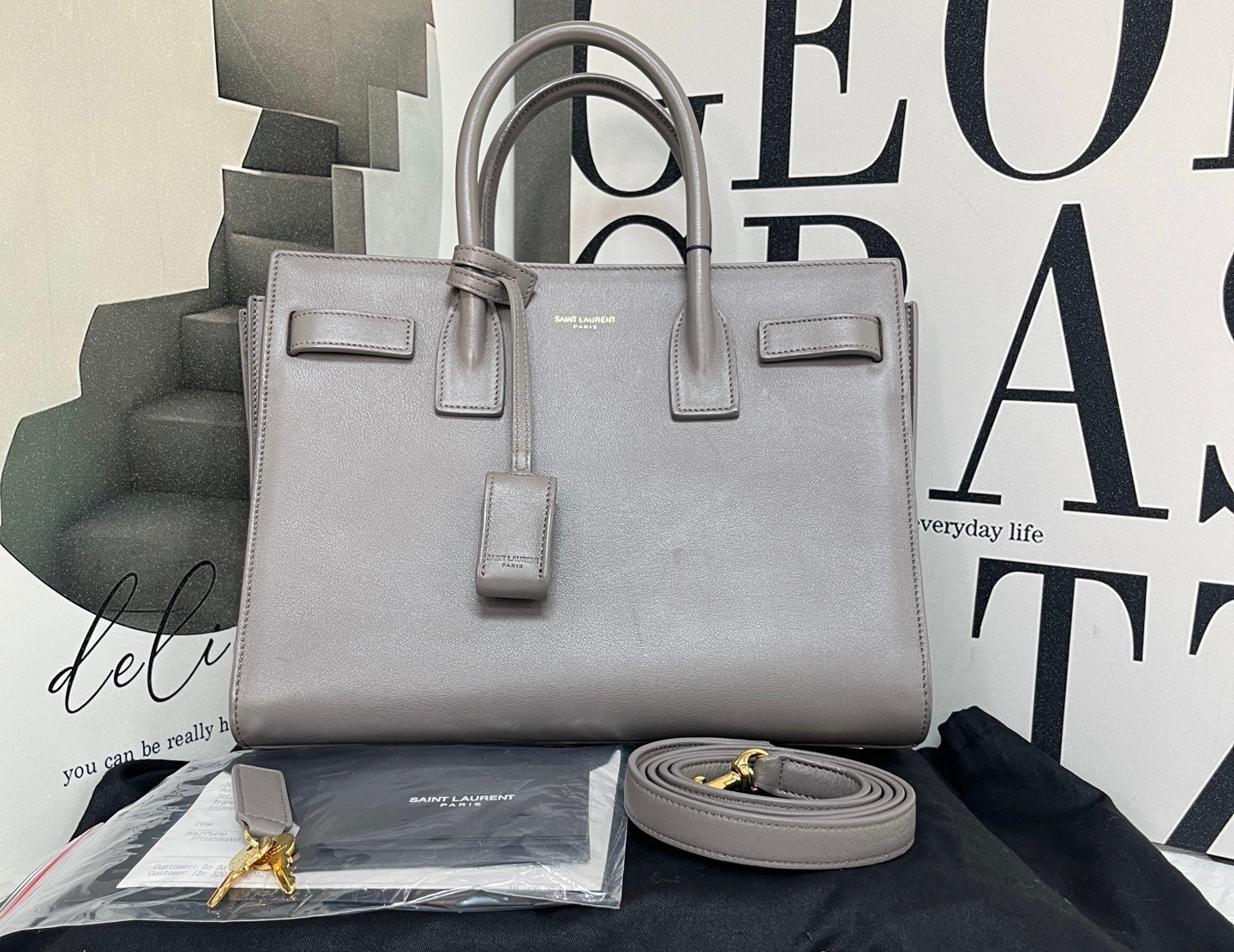 Saint Laurent Grey Calfskin Sac De Jour