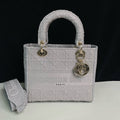Christian Dior Lady Dior Medium Grey Cannage Embroidery Bag