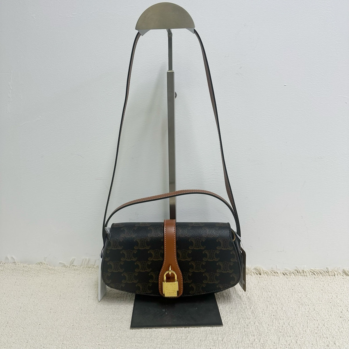 Celine Tabou Clutch, Triomphe Canvas with Tan Leather Trim