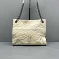 YSL Saint Laurent White Leather Niki Shopping Tote Bag