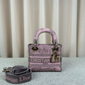 Dior Lady D-Lite Grey Pink Zoo Embroidery Bag 17cm