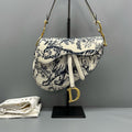 Dior White & Blue Toile de Jouy Tiger Print Saddle Gold Hardware