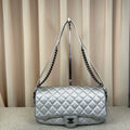 Chanel Classic Flap Jumbo Airport Bag Metallic Silver