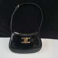 Celine Tilly Shoulder Bag, Black Patent Calfskin