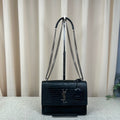 YSL Saint Laurent Sunset Bag Black Silver Crocodile Embossed