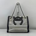 Chanel Black White Striped Canvas