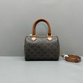 Celine Boston Triomphe Canvas Brown Leather Gold Hardware Bag
