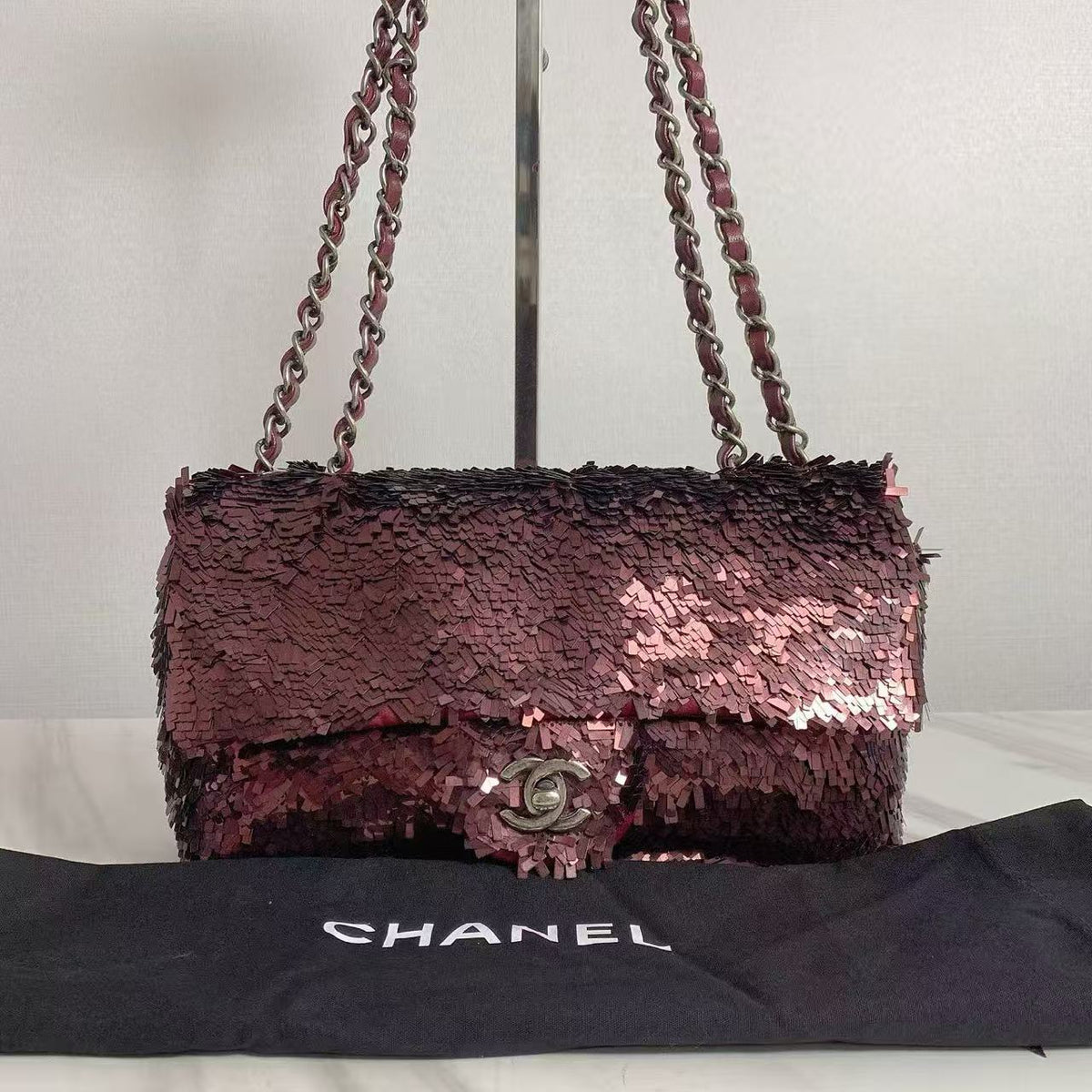 Chanel Classic Flap Medium, Burgundy Sequin Embellished