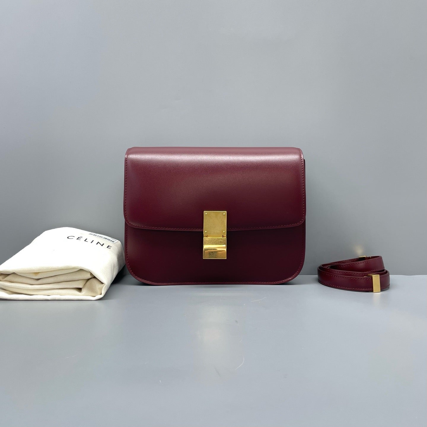 Celine Classic Box Medium Burgundy Leather