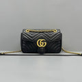 Gucci Black Chevron Quilted Leather GG Marmont Medium