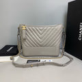 Chanel Gabrielle Medium Grey Chevron Calfskin