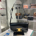 Celine Triomphe Shoulder Bag Black Shiny Calfskin
