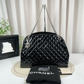 Chanel Bowling 34cm Black & Silver Patent Leather Bag