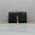 Saint Laurent Kate Medium Tassel Black Croc‑Embossed  Gold Hardware
