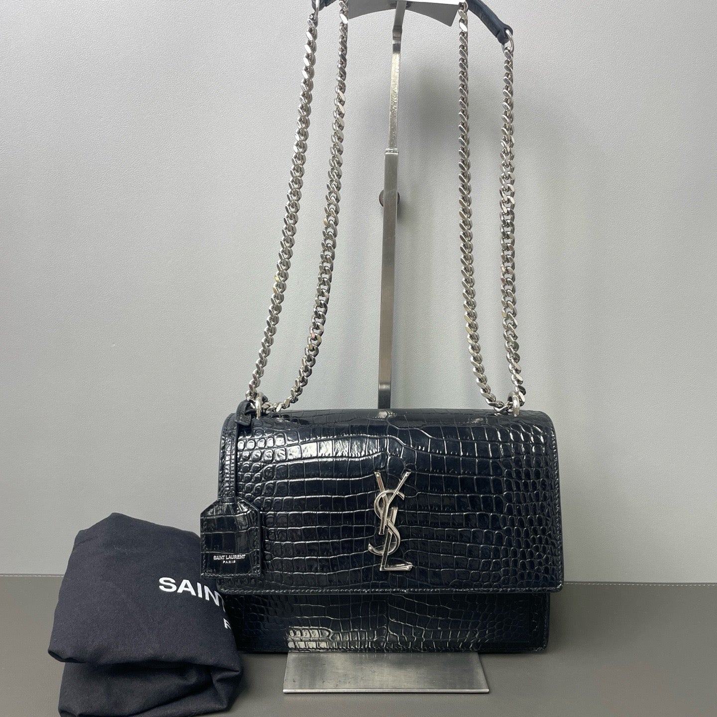 YSL Sunset Croc Embossed Black