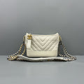 Chanel White V-Stitch Leather Gabrielle Hobo Crossbody Bag