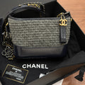 Chanel Gabrielle Small Grey Tweed Navy Leather Crossbody Bag