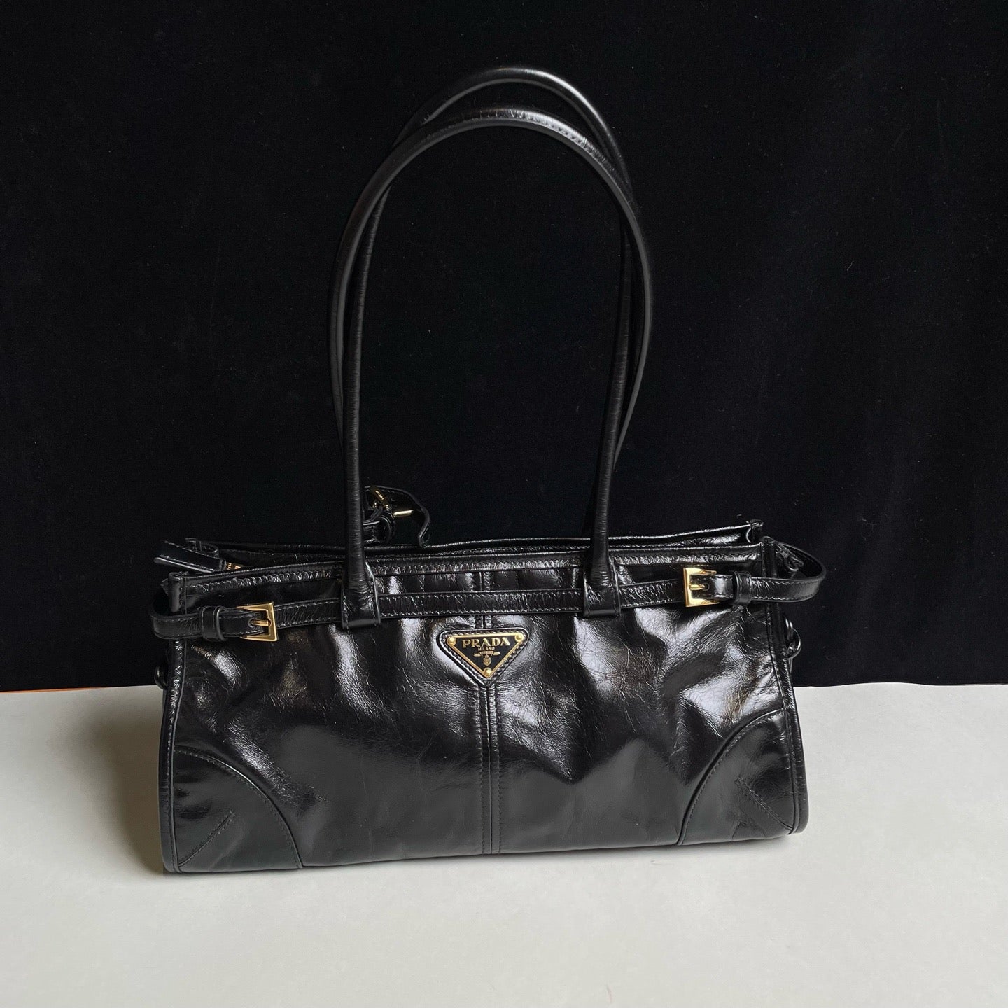 Prada Soft Lux Medium Black Oil Leather Tote Bag