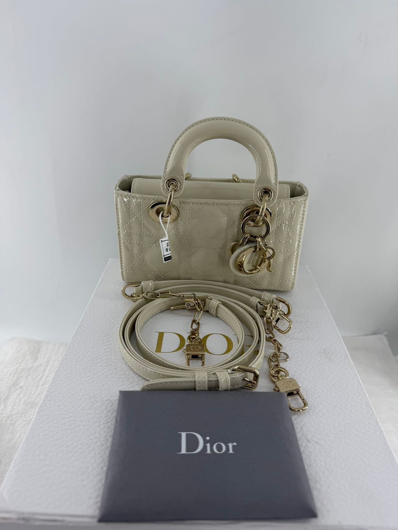 Dior Lady D-Joy Micro Handbag Off-White Patent Cannage