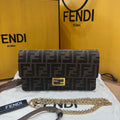 Fendi Baguette Wallet On Chain Brown FF Jacquard Handbag