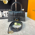 Balenciaga Hourglass Small Black Crocodile-Embossed Calfskin