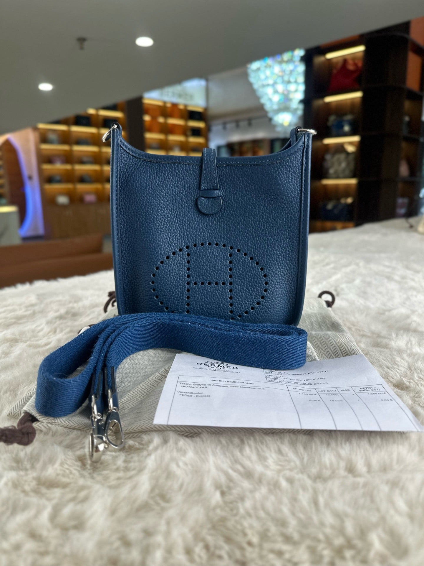 Hermès Mini Evelyne 16 Deep Blue Clemence