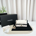 Chanel Flap Bag White Black Ruffled Trim Lambskin 19cm