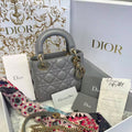 Dior Lady Dior Mini, Pearlescent Grey Lambskin Leather