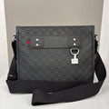 Gucci Black GG Embossed Leather Crossbody Messenger Bag