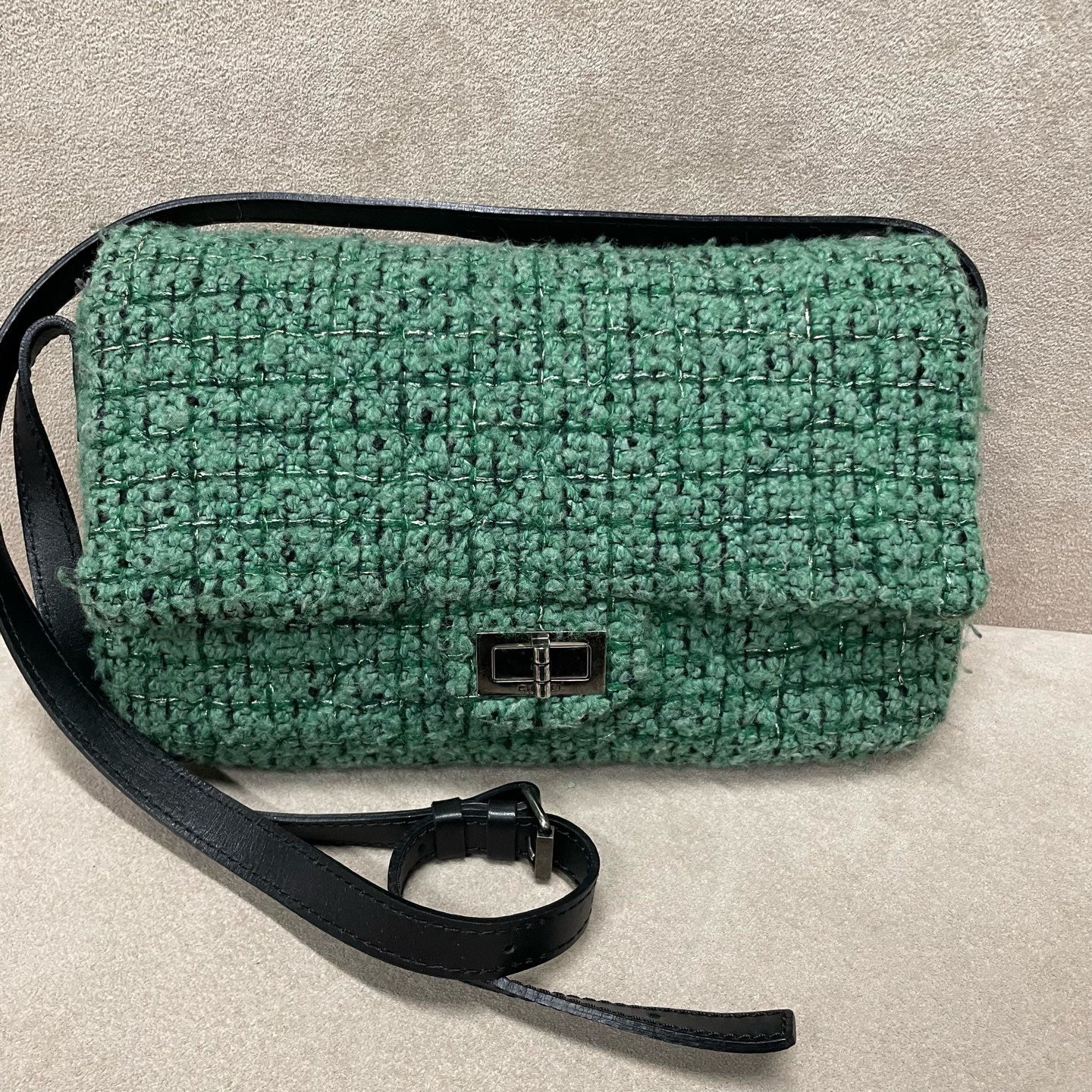 Chanel Green Tweed Medium Shoulder Bag