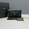 Saint Laurent Cassandre Envelope Chain Wallet Black