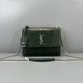 Saint Laurent Sunset Medium  Green Crocodile Embossed