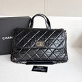 Chanel Le Boy Top Handle Satchel, Black Calfskin Leather
