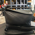 Loewe Black Medium Puzzle Silver hardware