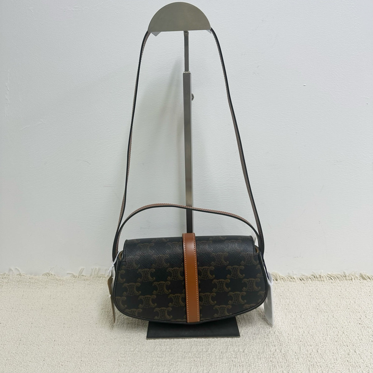 Celine Tabou Clutch, Triomphe Canvas with Tan Leather Trim