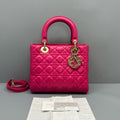 Dior Fuchsia Cannage Leather Lady Dior Handbag Gold Hardware
