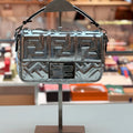 Fendi Small Baguette Metallic Silver Embossed FF Leather Crossbody Bag