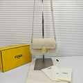 Fendi Mini Baguette White Shearling Leather Handbag
