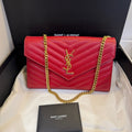 Saint Laurent Enveloppe Chain Wallet, Red Grain De Poudre