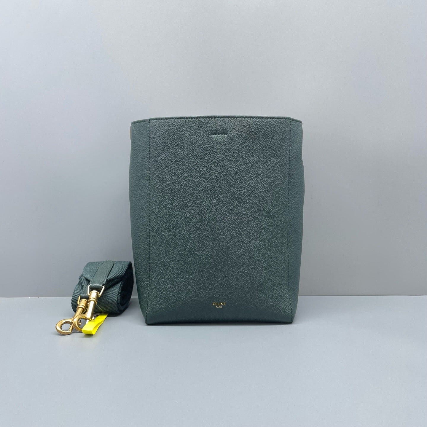 Celine Seau Sangle Small Grained Leather Green