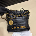 Chanel 22 Bag Mini, Black Shiny Calfskin