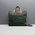 Chanel Dark Green Calfskin Tote Bag Silver‑toned Hardware