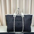 Chanel Deauville Large Dark Woven Canvas Tote