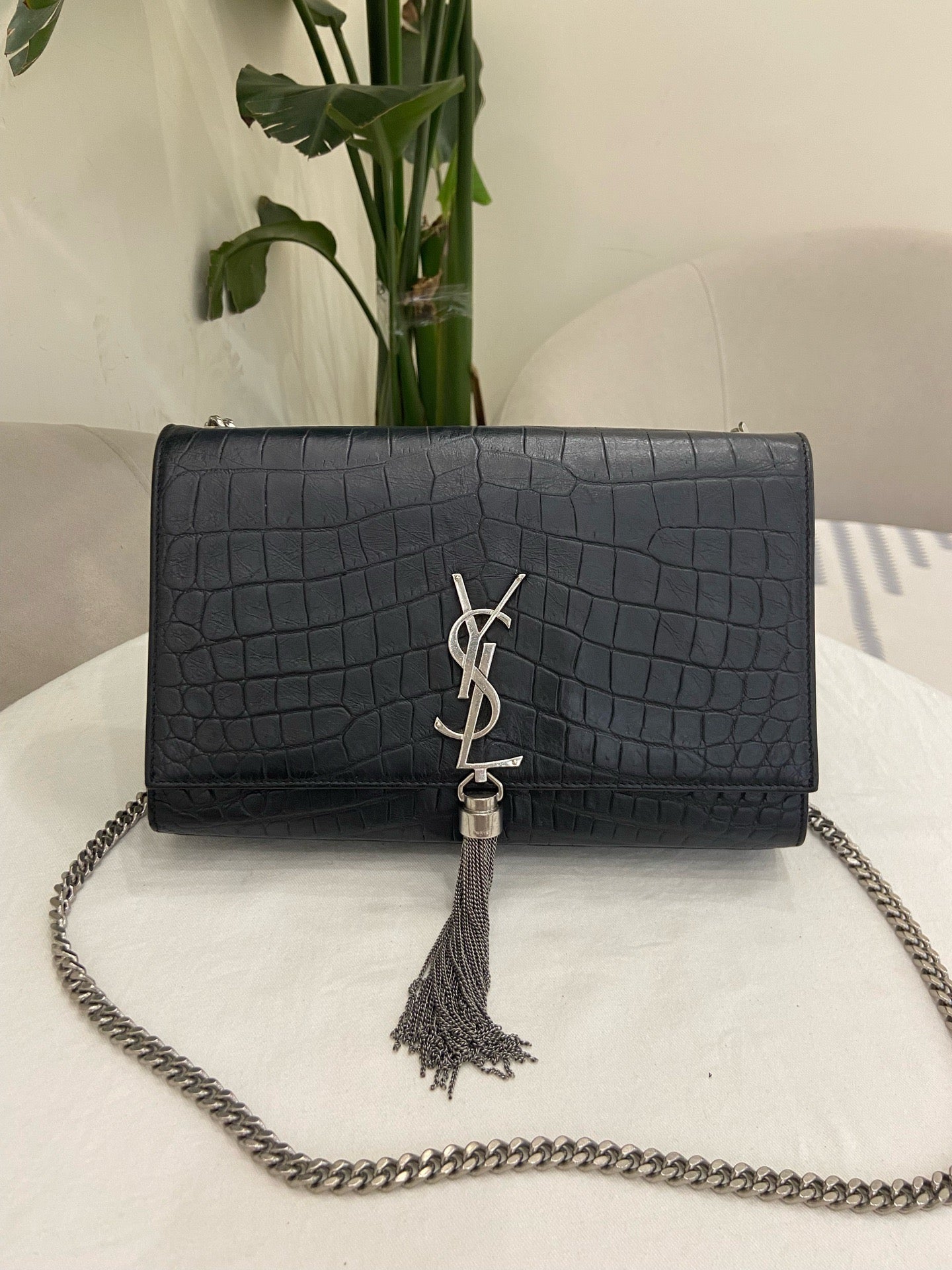 YSL Kate Medium Croc Embossed