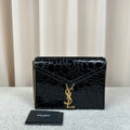 Saint Laurent YSL Black Croc Patent Envelope Bag