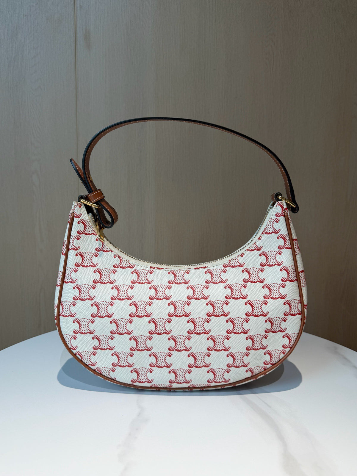 Celine Ava Triomphe Hobo, White & Red