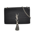 Saint Laurent Kate Medium Tassel, Black Croc‑Embossed